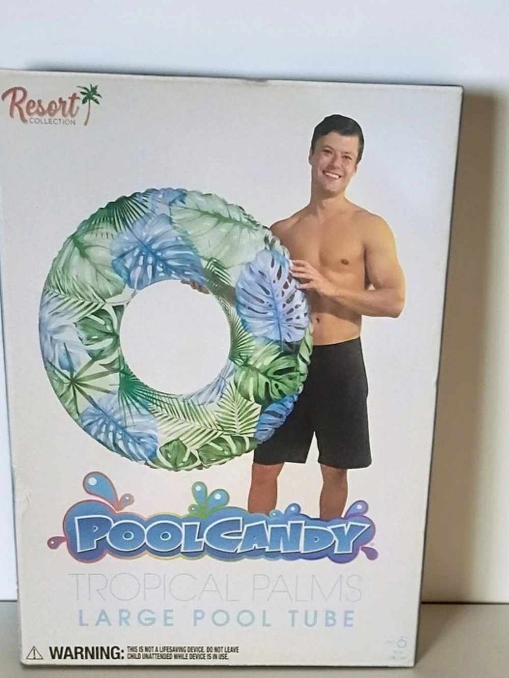 Resort Collection PoolCandy Tropical Palms Large Pool Tube Green & Blue NWT